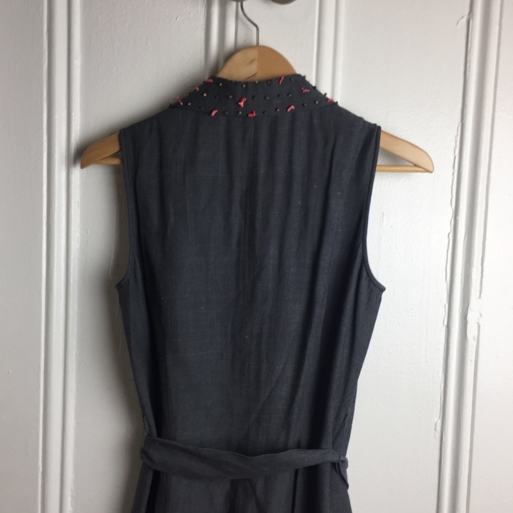 Vintage gray button up wrap dress embroidered - Picture 4 of 5